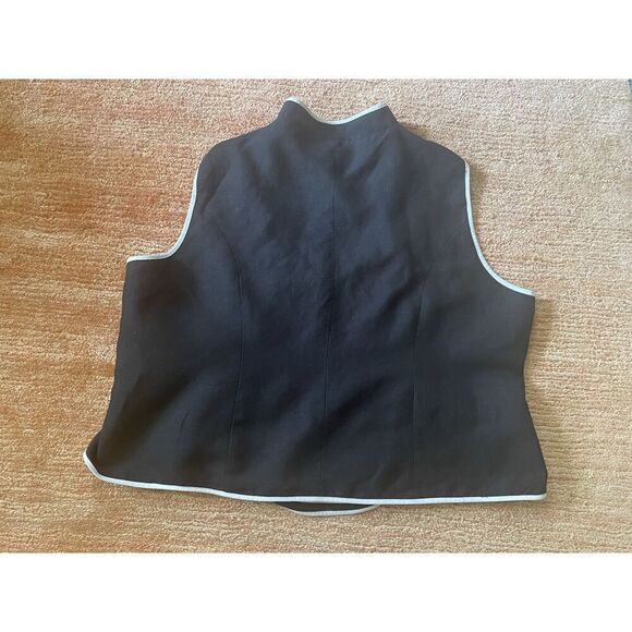 Lino USA Black Linen Blend Wrap Vest Top 3X Plus Size Tie Waist Contrast Trim - Picture 5 of 7